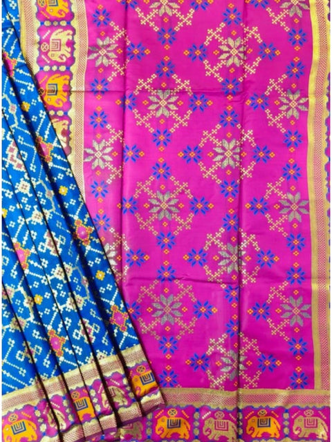 Women's Patola Silk Meena And Zari Woven Saree With Unstitched Blouse 5.5Mtr (Pink)