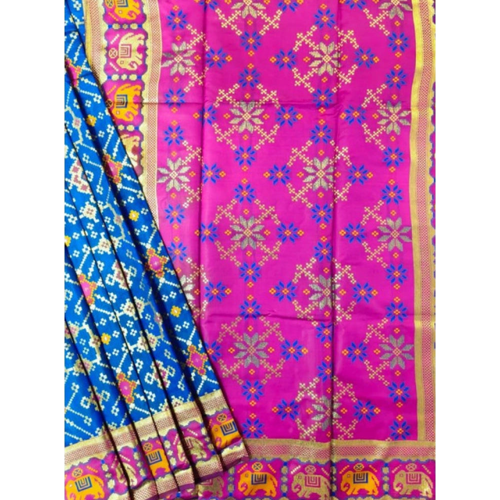 Women's Patola Silk Meena And Zari Woven Saree With Unstitched Blouse 5.5Mtr (Pink)