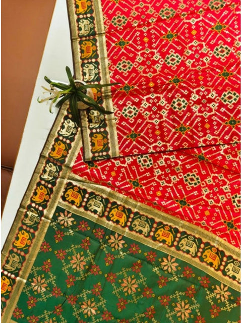 Generic Women's Patola Silk Meena And Zari Woven Saree With Unstitched Blouse 5.5Mtr (Red)