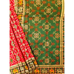 Women's Patola Silk Meena And Zari Woven Saree With Unstitched Blouse 5.5Mtr (Red)