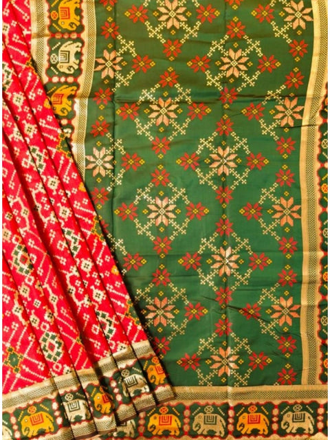 Women's Patola Silk Meena And Zari Woven Saree With Unstitched Blouse 5.5Mtr (Red)
