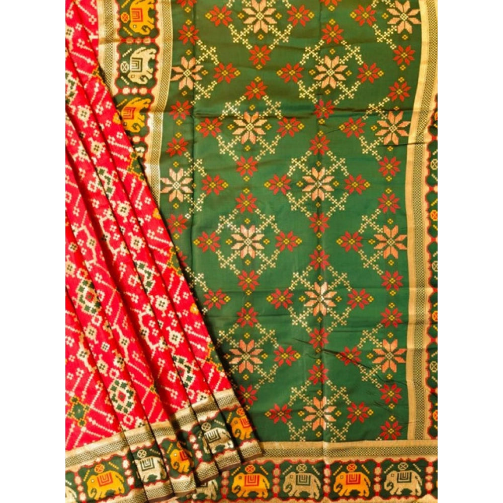 Women's Patola Silk Meena And Zari Woven Saree With Unstitched Blouse 5.5Mtr (Red)