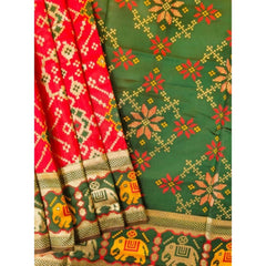 Women's Patola Silk Meena And Zari Woven Saree With Unstitched Blouse 5.5Mtr (Red)