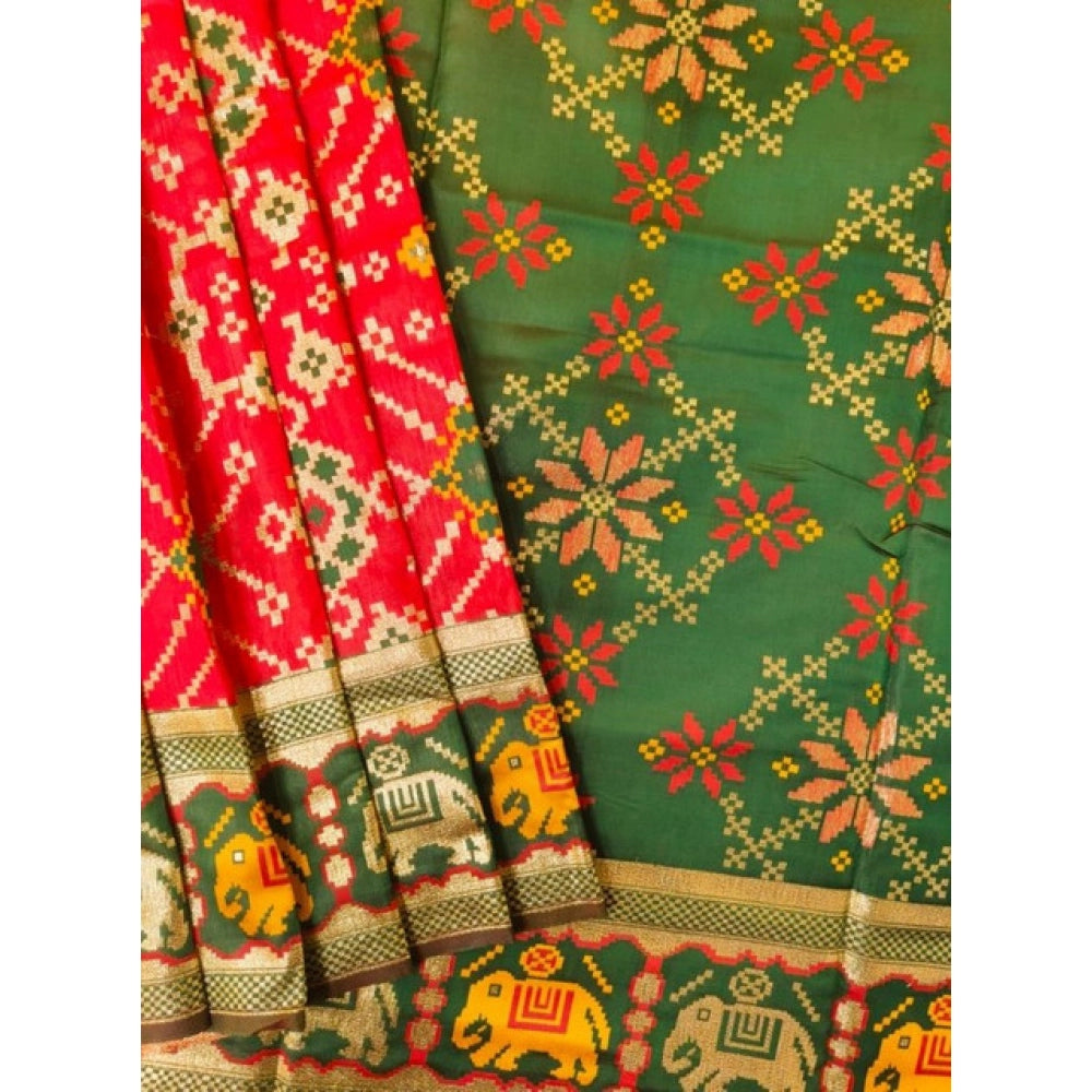 Women's Patola Silk Meena And Zari Woven Saree With Unstitched Blouse 5.5Mtr (Red)