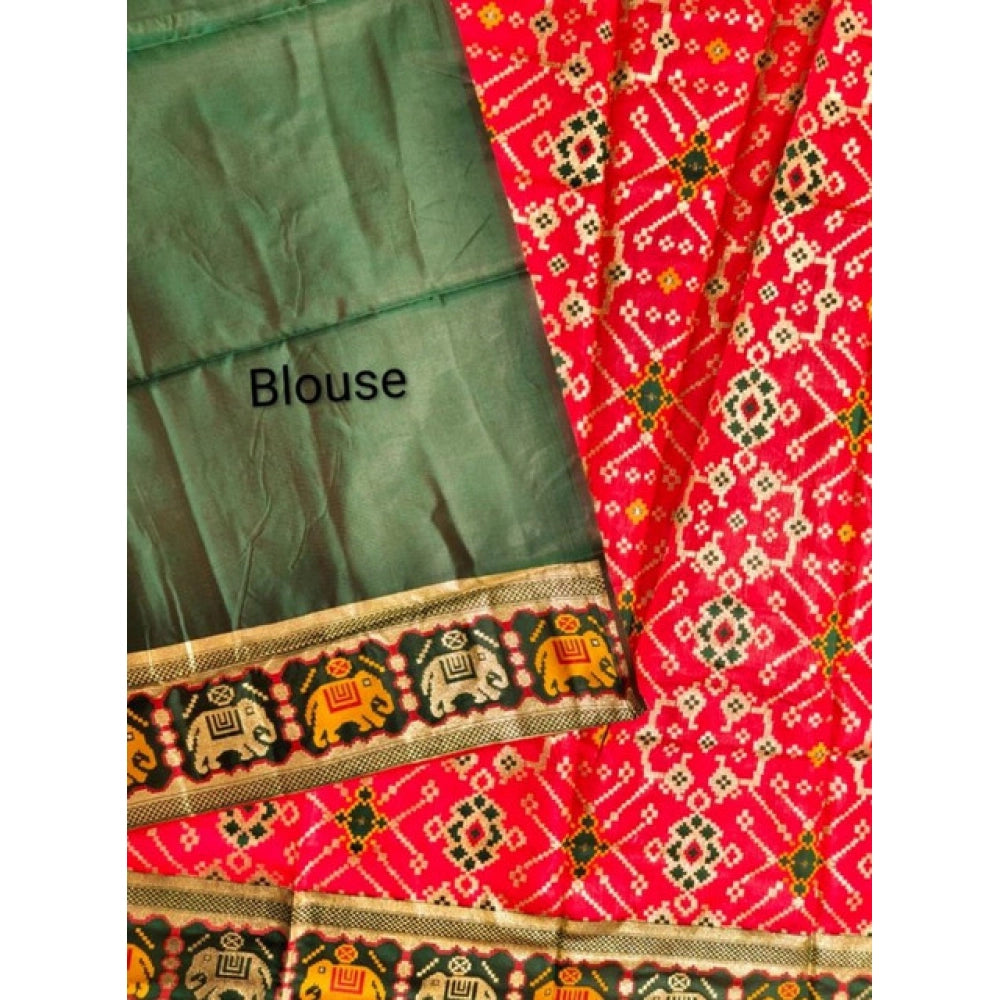 Women's Patola Silk Meena And Zari Woven Saree With Unstitched Blouse 5.5Mtr (Red)