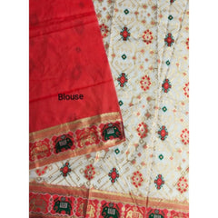 Women's Patola Silk Meena And Zari Woven Saree With Unstitched Blouse 5.5Mtr (White)