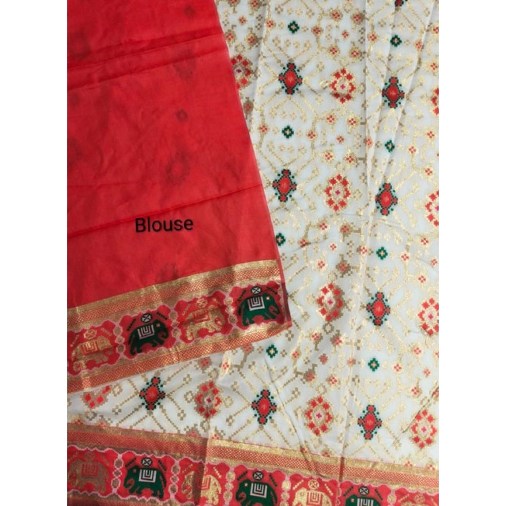 Women's Patola Silk Meena And Zari Woven Saree With Unstitched Blouse 5.5Mtr (White)