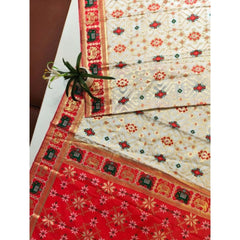Women's Patola Silk Meena And Zari Woven Saree With Unstitched Blouse 5.5Mtr (White)