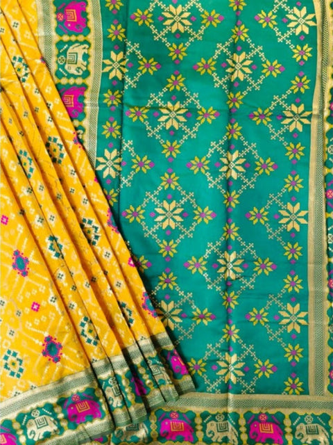 Generic Women's Patola Silk Meena And Zari Woven Saree With Unstitched Blouse 5.5Mtr (Yellow)