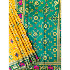 Women's Patola Silk Meena And Zari Woven Saree With Unstitched Blouse 5.5Mtr (Yellow)