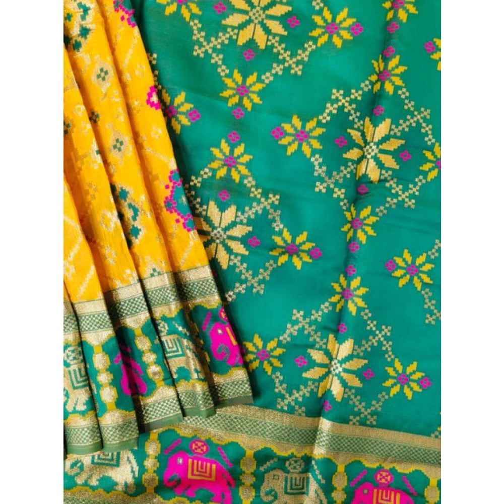 Women's Patola Silk Meena And Zari Woven Saree With Unstitched Blouse 5.5Mtr (Yellow)