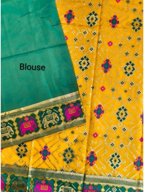 Women's Patola Silk Meena And Zari Woven Saree With Unstitched Blouse 5.5Mtr (Yellow)