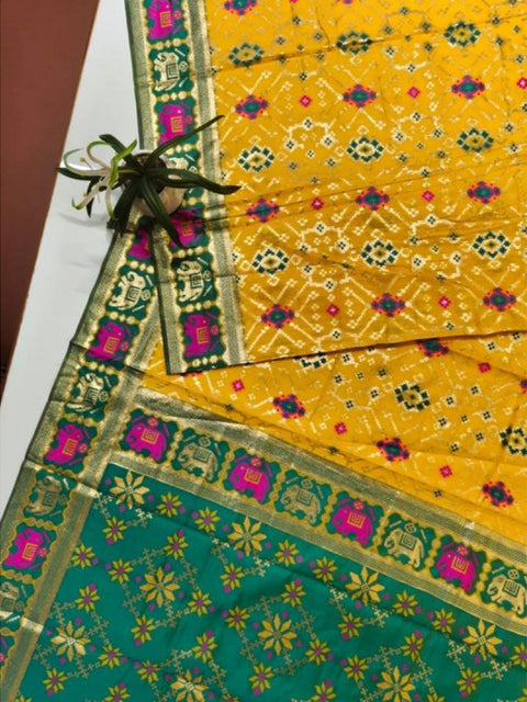 Women's Patola Silk Meena And Zari Woven Saree With Unstitched Blouse 5.5Mtr (Yellow)