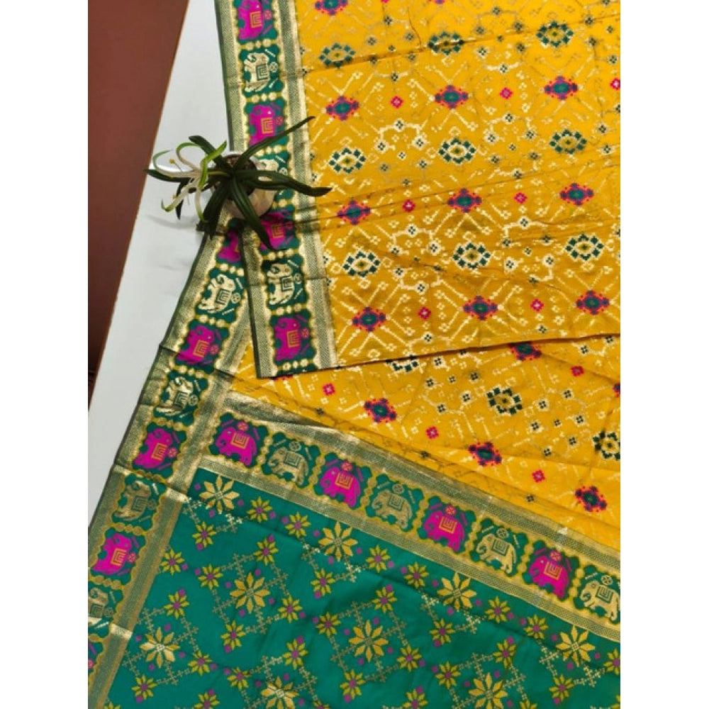 Women's Patola Silk Meena And Zari Woven Saree With Unstitched Blouse 5.5Mtr (Yellow)