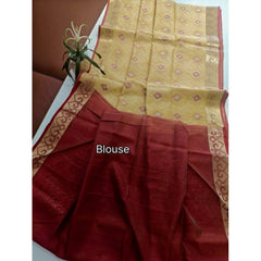 Generic Women's Raw Silk Ikkat Saree With Unstitched Blouse 5.5Mtr (Beige)