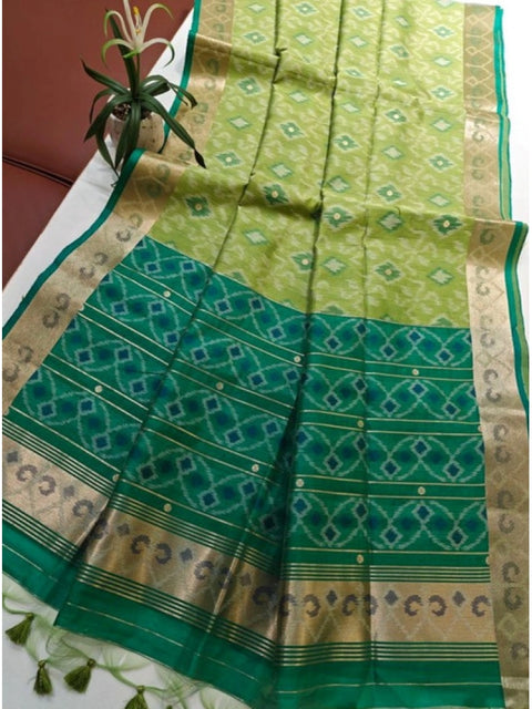 Generic Women's Raw Silk Ikkat Saree With Unstitched Blouse 5.5Mtr (Green)