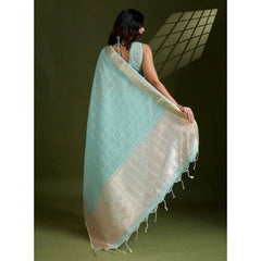 Women's Tissue Checks_With_Buttis Saree With Unstitched Blouse 5.5Mtr (Aqua_Blue)