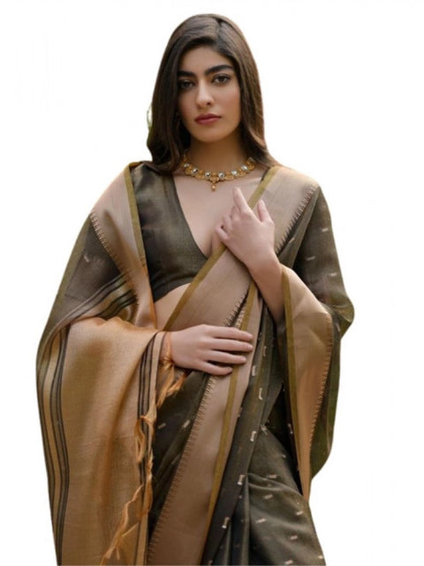 Generic Women's Silk_Blend Butti Pattern Saree With Unstitched Blouse 5.5Mtr (Coffee)