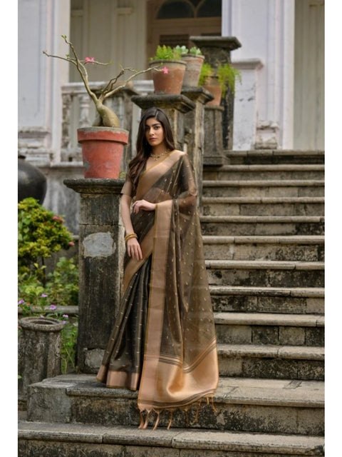 Generic Women's Silk_Blend Butti Pattern Saree With Unstitched Blouse 5.5Mtr (Coffee)