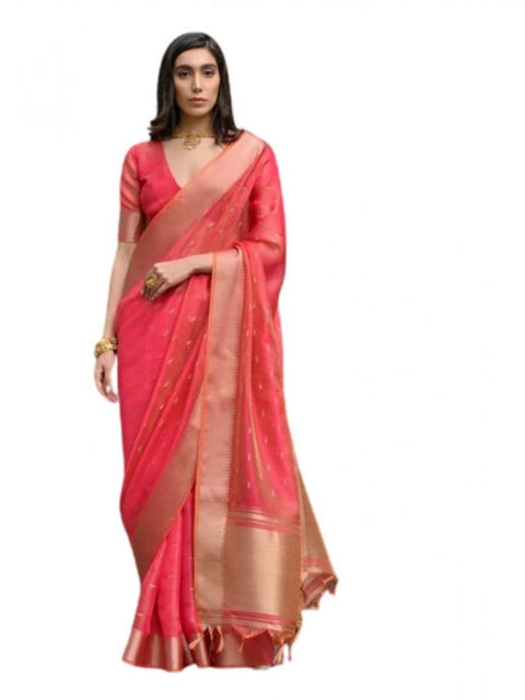 Generic Women's Silk_Blend Butti Pattern Saree With Unstitched Blouse 5.5Mtr (Pink)