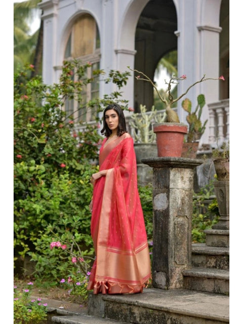 Generic Women's Silk_Blend Butti Pattern Saree With Unstitched Blouse 5.5Mtr (Pink)