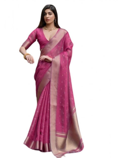 Generic Women's Silk_Blend Butti Pattern Saree With Unstitched Blouse 5.5Mtr (Pink)