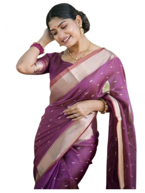 Generic Women's Silk_Blend Butti Pattern Saree With Unstitched Blouse 5.5Mtr (Purple)