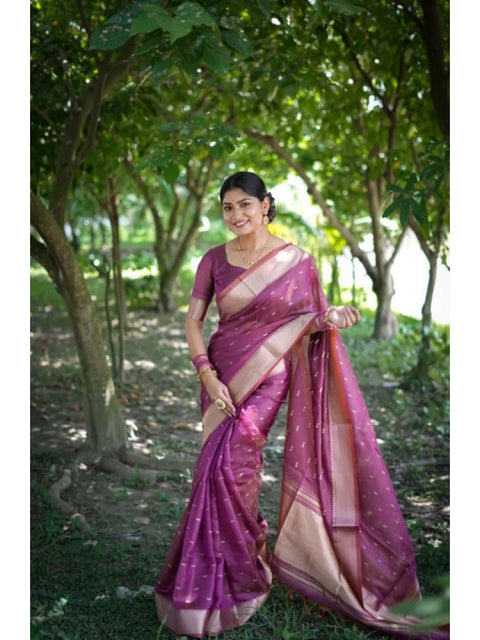 Generic Women's Silk_Blend Butti Pattern Saree With Unstitched Blouse 5.5Mtr (Purple)