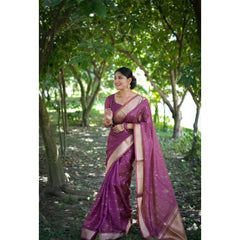 Generic Women's Silk_Blend Butti Pattern Saree With Unstitched Blouse 5.5Mtr (Purple)