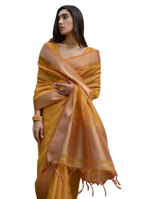 Generic Women's Silk_Blend Butti Pattern Saree With Unstitched Blouse 5.5Mtr (Mustard)