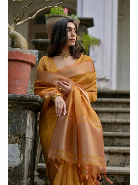 Generic Women's Silk_Blend Butti Pattern Saree With Unstitched Blouse 5.5Mtr (Mustard)