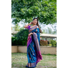 Generic Women's Katan_Silk Zari_Weaving Saree With Unstitched Blouse 5.5Mtr (Blue)