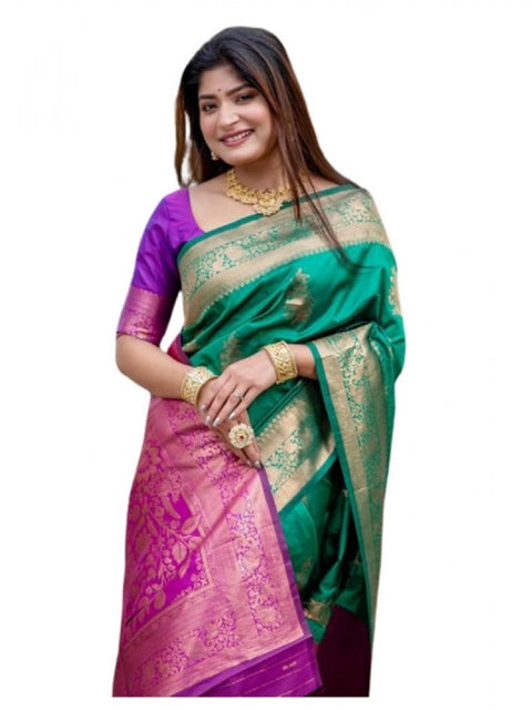 Generic Women's Katan_Silk Zari_Weaving Saree With Unstitched Blouse 5.5Mtr (Dark_Green)