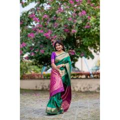 Women's Katan_Silk Zari_Weaving Saree With Unstitched Blouse 5.5Mtr (Dark_Green)
