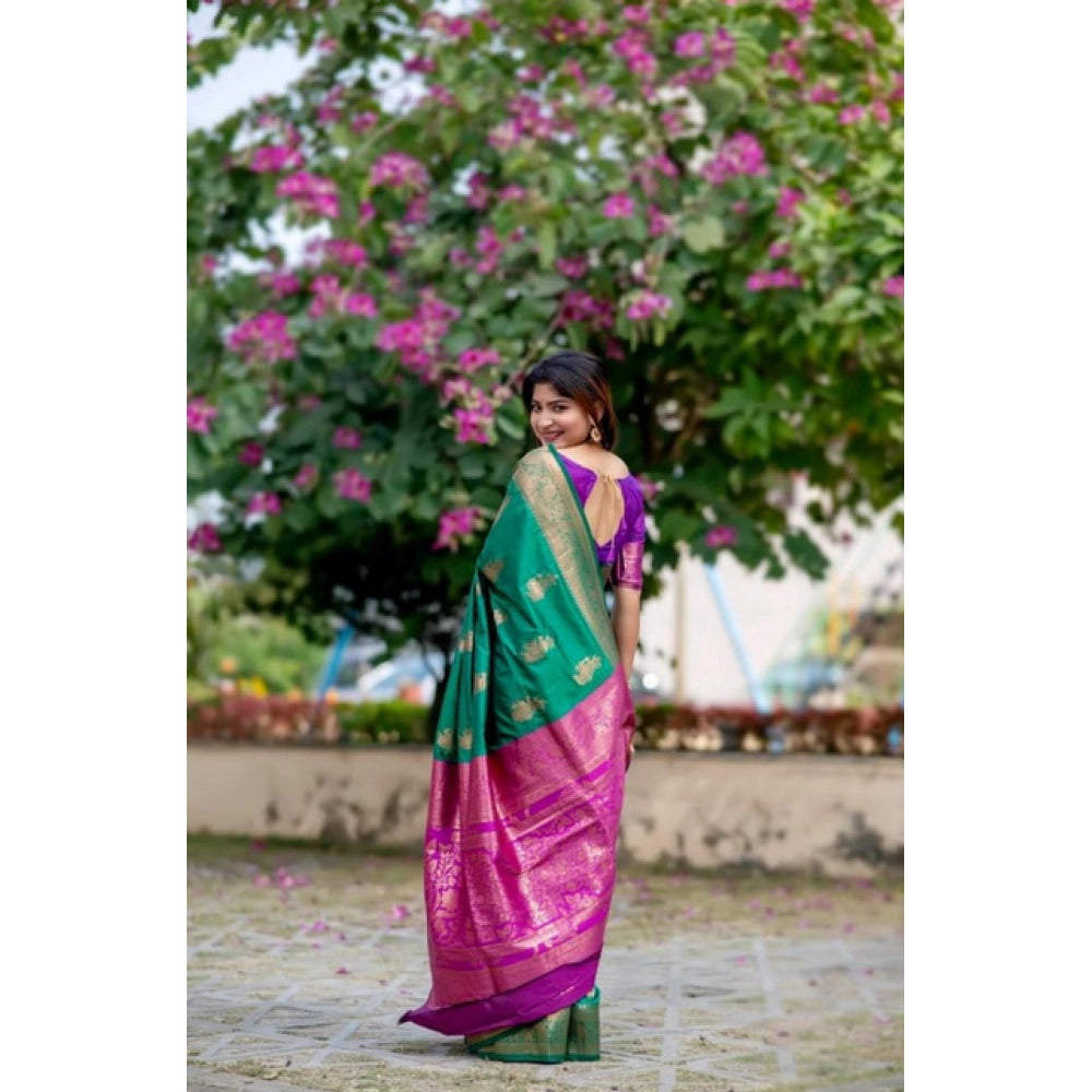 Women's Katan_Silk Zari_Weaving Saree With Unstitched Blouse 5.5Mtr (Dark_Green)