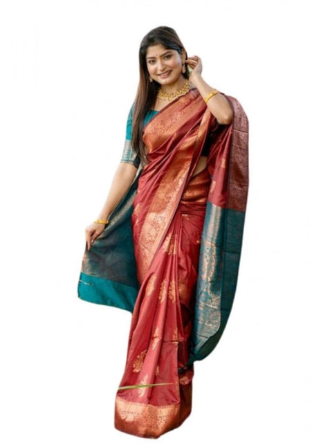 Generic Women's Katan_Silk Zari_Weaving Saree With Unstitched Blouse 5.5Mtr (Maroon)