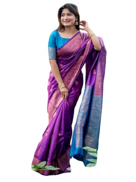 Generic Women's Katan_Silk Zari_Weaving Saree With Unstitched Blouse 5.5Mtr (Purple)