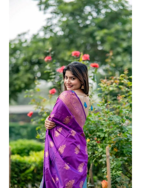 Generic Women's Katan_Silk Zari_Weaving Saree With Unstitched Blouse 5.5Mtr (Purple)