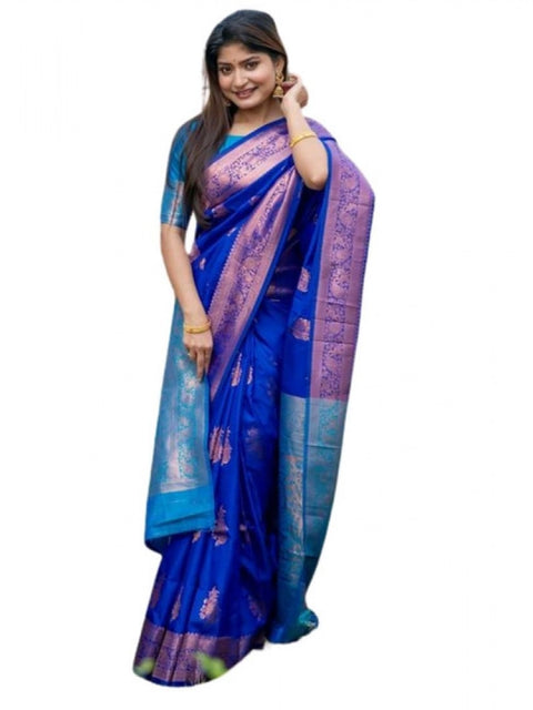 Generic Women's Katan_Silk Zari_Weaving Saree With Unstitched Blouse 5.5Mtr (Royal_Blue)