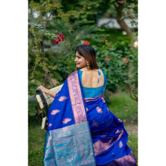 Women's Katan_Silk Zari_Weaving Saree With Unstitched Blouse 5.5Mtr (Royal_Blue)