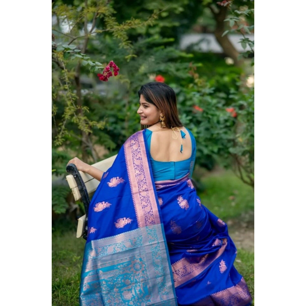 Women's Katan_Silk Zari_Weaving Saree With Unstitched Blouse 5.5Mtr (Royal_Blue)