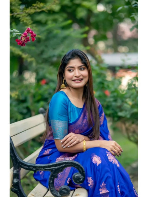 Women's Katan_Silk Zari_Weaving Saree With Unstitched Blouse 5.5Mtr (Royal_Blue)