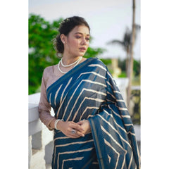 Women's Faux_Tussar_Silk Geometric_Print Saree With Unstitched Blouse 5.5Mtr (Blue)