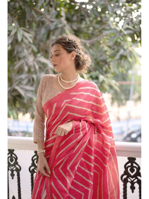 Women's Faux_Tussar_Silk Geometric_Print Saree With Unstitched Blouse 5.5Mtr (Pink)