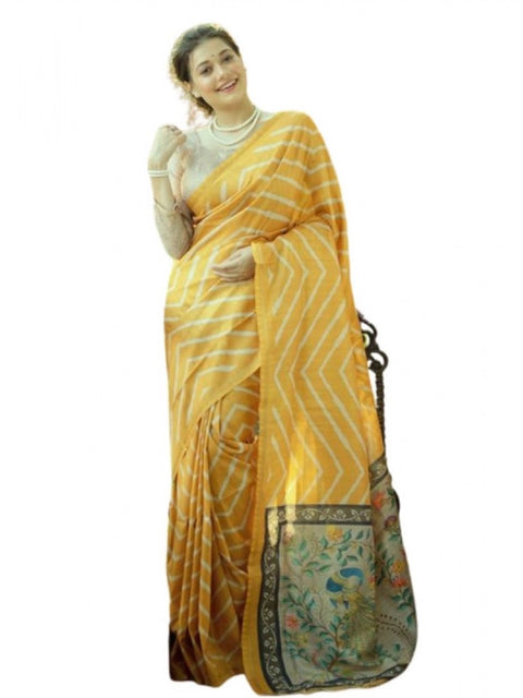 Generic Women's Faux_Tussar_Silk Geometric_Print Saree With Unstitched Blouse 5.5Mtr (Mustard)