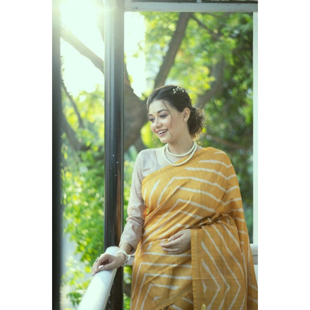 Women's Faux_Tussar_Silk Geometric_Print Saree With Unstitched Blouse 5.5Mtr (Mustard)