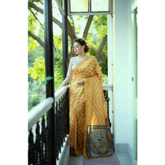 Women's Faux_Tussar_Silk Geometric_Print Saree With Unstitched Blouse 5.5Mtr (Mustard)