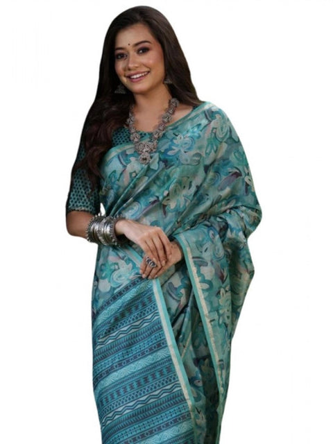 Generic Women's Faux_Tussar_Silk Abstract_Print Saree With Unstitched Blouse 5.5Mtr (Sea_Green)