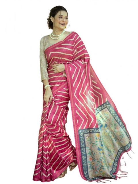 Generic Women's Faux_Tussar_Silk Geometric_Print Saree With Unstitched Blouse 5.5Mtr (Light_Pink)