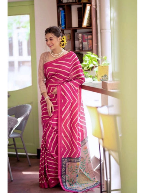 Women's Faux_Tussar_Silk Geometric_Print Saree With Unstitched Blouse 5.5Mtr (Light_Pink)
